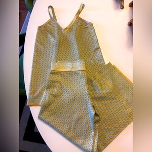 Zara Green and Yellow Wide Leg Jumpsuit